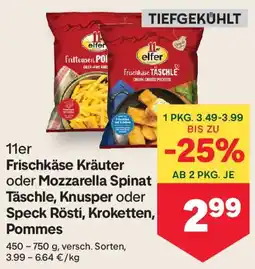 MPreis 11er Frischkäse Kräuter oder Mozzarella Spinat Täsche, Knusper oder Speck Rösti, Kroketten, Pommes Angebot