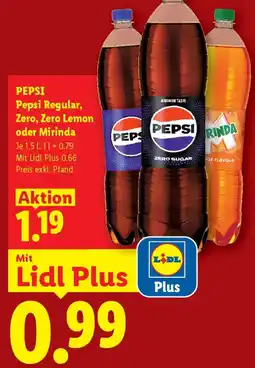 Lidl Pepsi Regular, Zero, Zero Lemon oder Mirinda Angebot