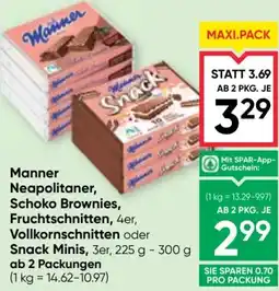 Maximarkt Manner Neapolitaner, Schoko Brownies, Fruchtschnitten, Vollkorn schnitten oder Snack Minis Angebot