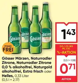 Maximarkt Gösser Märzen, Naturradler Zitrone, Naturradler Zitrone 0,0 % alkoholfrei, Naturgold alkoholfrei, Extra frisch Angebot