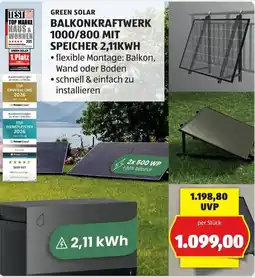 Hofer Green Solar Balkonkraftwerk 1000/800 mit Speicher 2,11kWh Angebot