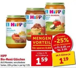 Interspar HIPP Bio-Menü Gläschen Angebot