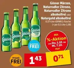 Interspar Gösser Märzen, Naturradler Zitrone, Naturradler Zitrone alkoholfrei oder Naturgold alkoholfrei Angebot
