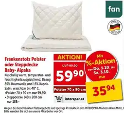 Interspar Frankenstolz Polster oder Steppdecke Baby-Alpaka Angebot