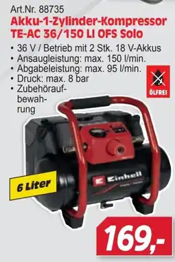 Zgonc Akku-1-Zylinder-Kompressor TE-AC 36/150 LI OFS Solo Einhell Angebot