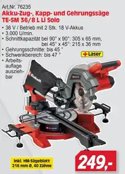 Zgonc Akku-Zug-, Kapp- und Gehrungssäge TE-SM 36/8 L Li Solo Angebot