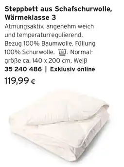 Tchibo Eduscho Steppbett aus Schafschurwolle, Wärmeklasse 3 Angebot