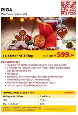 Billa Reisen Riga Weihnachtsmarkt Angebot