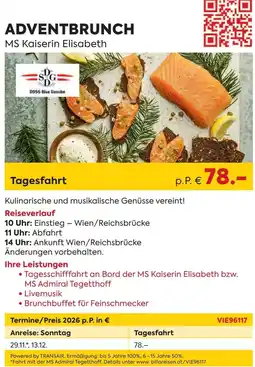 Billa Reisen Adventbrunch MS Kaiserin Elisabeth Angebot