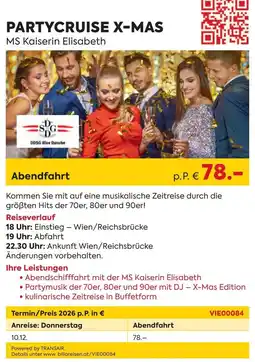 Billa Reisen PartyCruise X-Mas MS Kaiserin Elisabeth Angebot