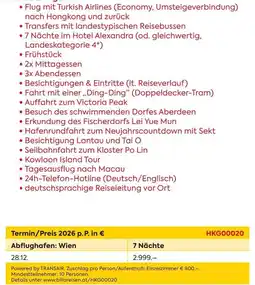 Billa Reisen Hongkong Reise Angebot