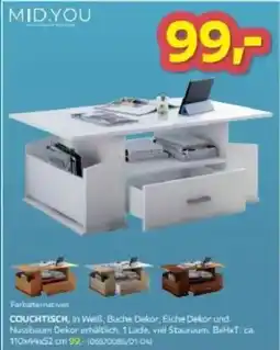 Möbelix COUCHTISCH, in Weiß, Buche Dekor, Eiche Dekor und Nussbaum Dekor erhältlich Angebot