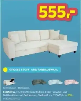 ECKSOFA, Cordstoff Cremefarben, Füße Schwarz