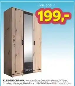 Möbelix Kleiderschrank, Artisan Eiche Dekor/Anthrazit Angebot