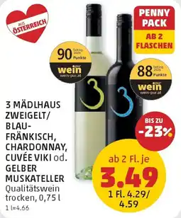 PENNY 3 Mädlhaus Zweigelt/Blaufränkisch, Chardonnay, Cuvée Viki od. Gelber Muskateller Angebot