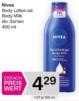 Bipa Nivea Body Lotion od. Body Milk Angebot