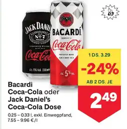 MPreis Bacardi Coca-Cola oder Jack Daniel's Coca-Cola Dose Angebot