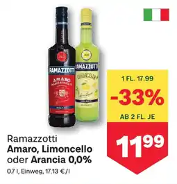 MPreis Ramazzotti Amaro, Limoncello oder Arancia 0,0% Angebot