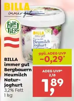 ADEG BILLA immer gut Bergbauern Heumilch Natur-joghurt Angebot