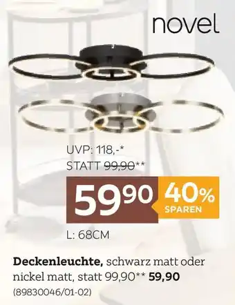 Novel Deckenleuchte, schwarz matt oder nickel matt