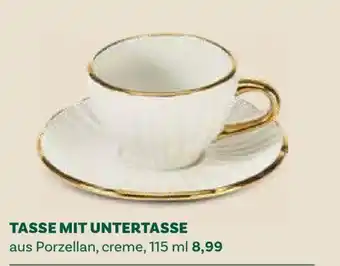 Tasse mit Untertasse aus Porzellan, creme