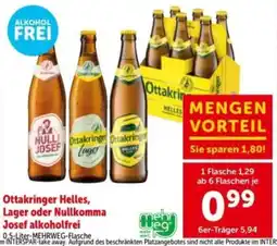 Interspar Ottakringer Helles, Lager oder Nullkomma Josef alkoholfrei Angebot