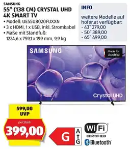 Hofer Samsung 55" Crystal UHD 4K Smart TV Angebot
