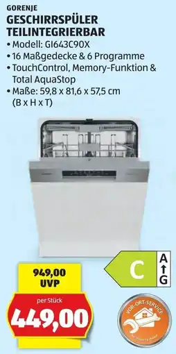 Hofer Gorenje Geschirrspüler Teilintegrierbar Angebot
