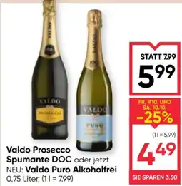 Maximarkt Valdo Prosecco Spumante DOC oder jetzt NEU: Valdo Puro Alkoholfrei Angebot