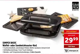 Interspar Simpex Basic Waffel- oder Sandwichtoaster 4in1 Angebot