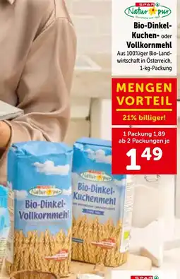 Interspar SPAR Natur pur Bio-Dinkel Kuchen- oder Vollkornmehl Angebot
