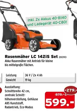 Salzburger Lagerhaus Husqvarna Rasenmäher LC 142iS Set Angebot