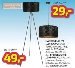 Möbelix JAMES WOOD Hängeleuchte „Lorena", Stehleuchte „Gabriela" Angebot