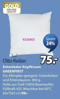 JYSK Otto Keller Entenfeder-Kopfkissen GREENFIRST Angebot