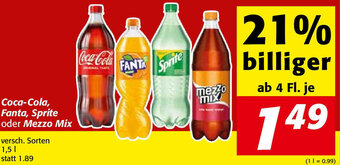 Nah&Frisch Coca-Cola, Fanta, Sprite Oder Mezzo Mix 1,5l Angebot