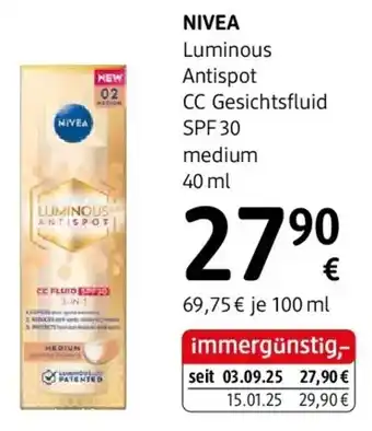 NIVEA Luminous Antispot CC Gesichtsfluid SPF 30 medium