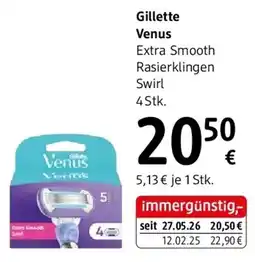 dm Gillette Venus Extra Smooth Rasierklingen Swirl 4Stk. Angebot