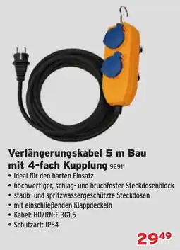 Salzburger Lagerhaus Verlängerungskabel 5 m Bau mit 4-fach Kupplung Angebot