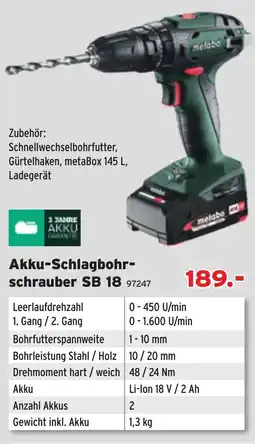 Salzburger Lagerhaus Metabo Akku-Schlagbohrschrauber SB 18 Angebot