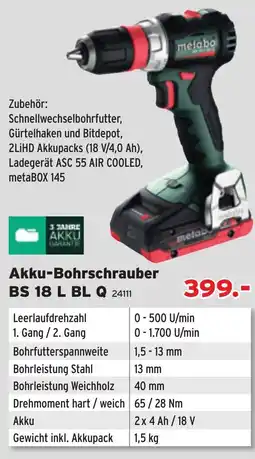 Salzburger Lagerhaus Metabo Akku-Bohrschrauber BS 18 L BL Q Angebot