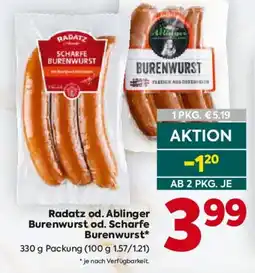 Billa Radatz od. Ablinger Burenwurst od. Scharfe Burenwurst Angebot