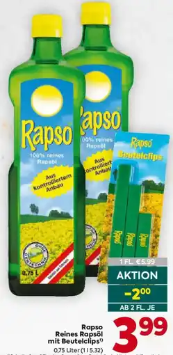 Billa Rapso Reines Rapsöl mit Beutelclips Angebot