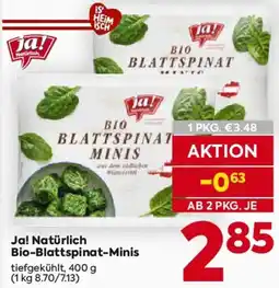 Billa Ja! Natürlich Bio-Blattspinat-Minis Angebot