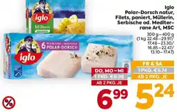 Billa Iglo Polar-Dorsch natur, Filets, paniert, Müllerin, Serbische od. Mediter- rane Art, MSC Angebot