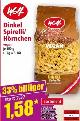Norma Wolf Dinkel Spirelli/Hörnchen Angebot
