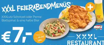 XXXLutz Schnitzel oder Penne Blattspinat & eine halbe Bier