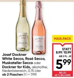 Maximarkt Josef Dockner White Secco, Rosé Secco, Muskateller Secco oder Dockner for Kids, alkoholfrei Angebot