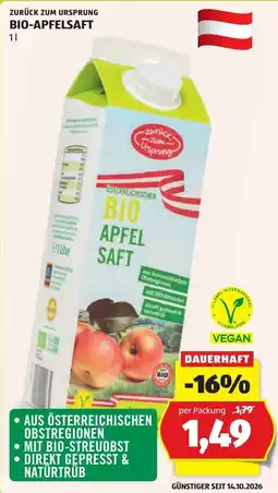 Hofer Zurück zum Ursprung Bio Apfelsaft Angebot