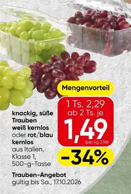 Spar knackig, süße Trauben weiß kernlos oder rot/blau kernlos Angebot