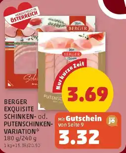 PENNY Berger Exquisite Schinken od. Putenschinken Variation Angebot